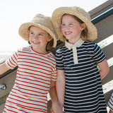 unisex cream and red stripe boatneck tee