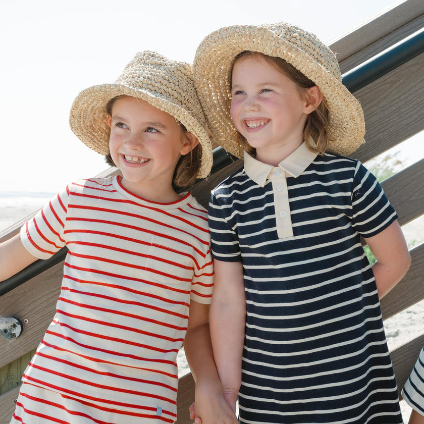unisex cream and red stripe boatneck tee
