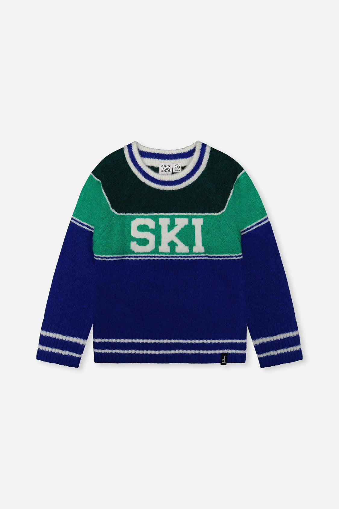 Sweater With Ski Jacquard Dark Blue And Dark Green