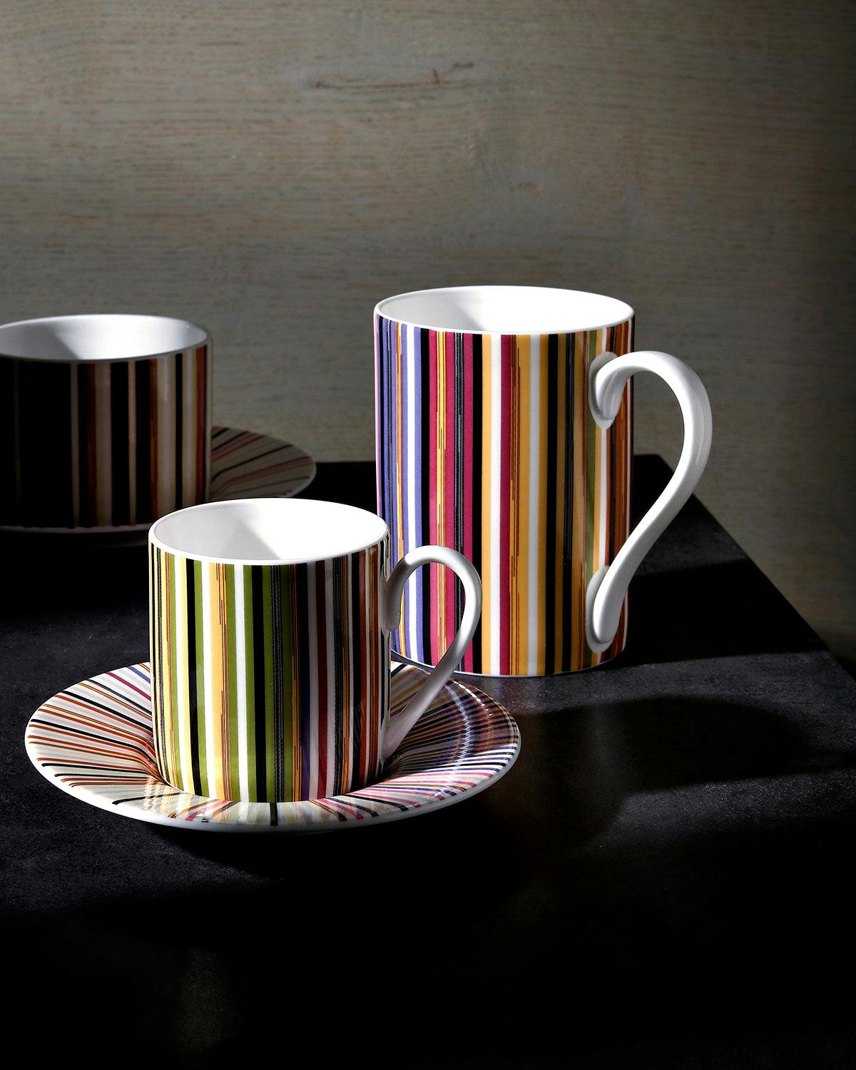 Coffee Cup & Saucer Stripes Set of 2 In Luxury Box Jenkins 156 Diam. 2.3