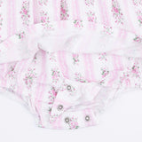 Bella Rose Stripe - Long Sleeve Smocked Ruffle Bubble with Skirt