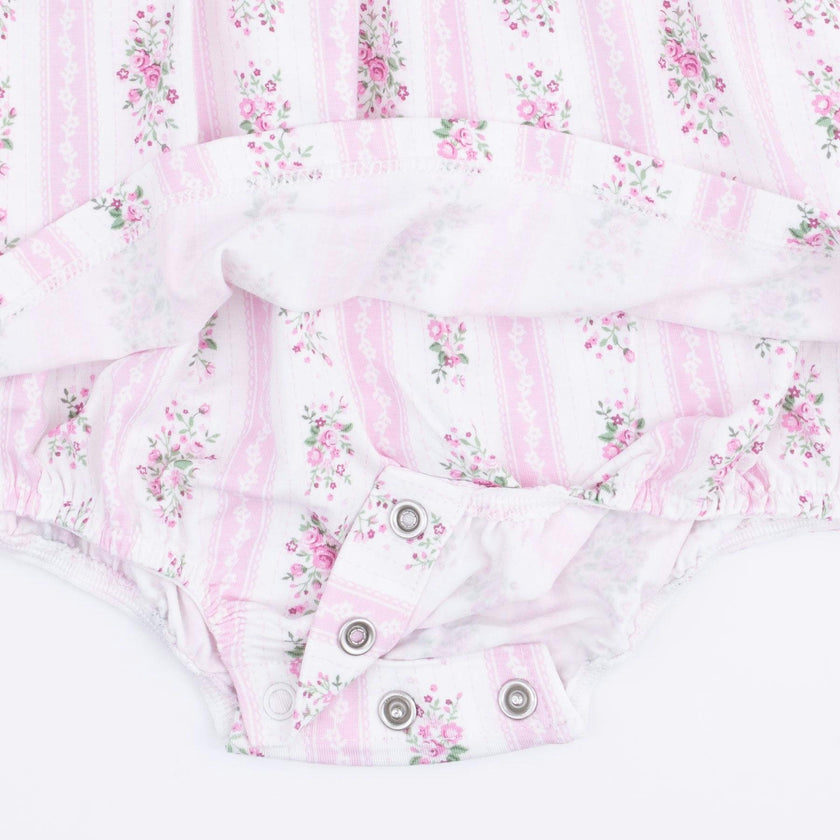 Bella Rose Stripe - Long Sleeve Smocked Ruffle Bubble with Skirt