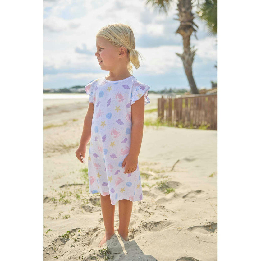Printed Angel Sleeve Dress - Sea Shells