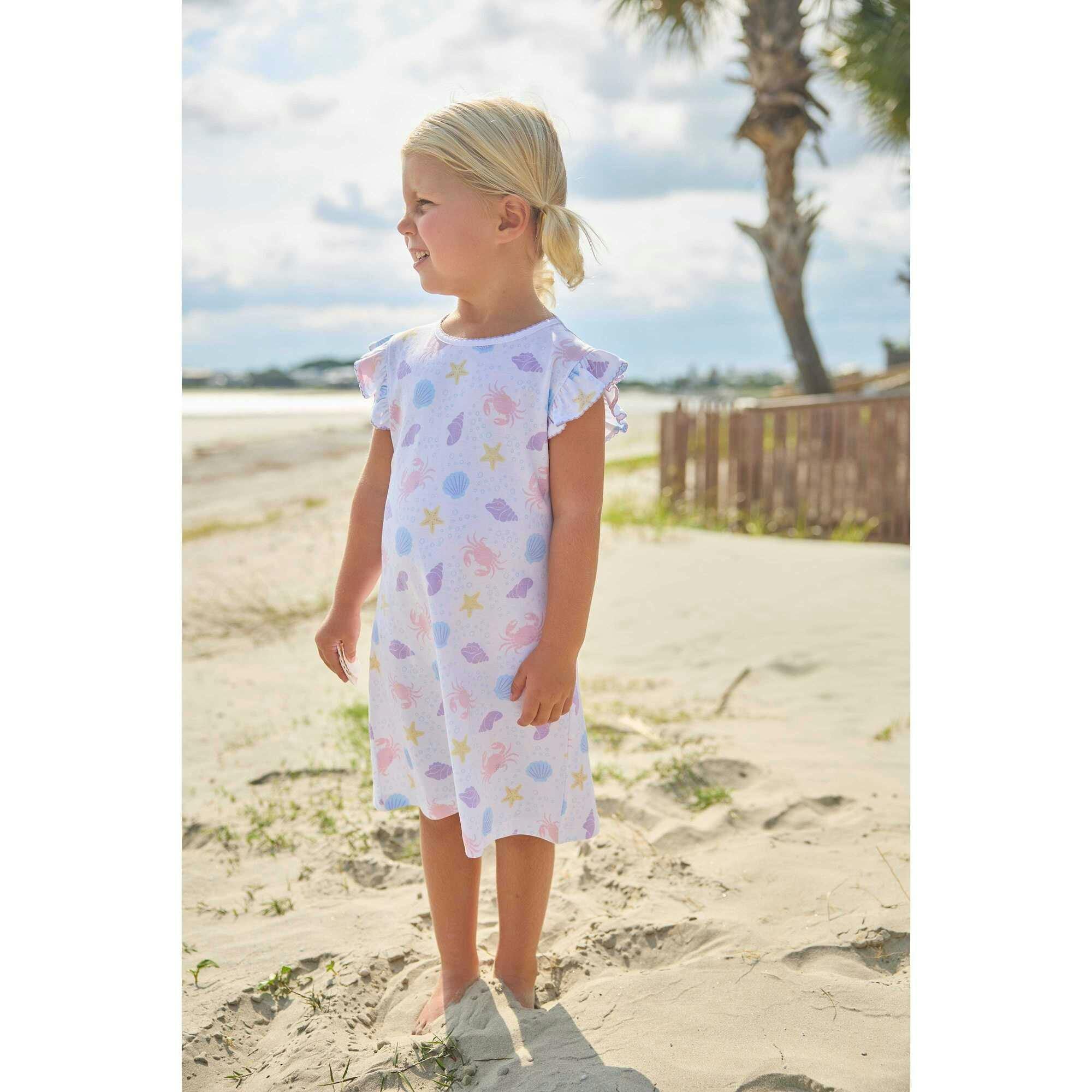 Printed Angel Sleeve Dress - Sea Shells