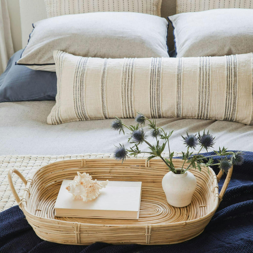 Tide Stripe Blue & Ivory Distressed Lumbar Pillow