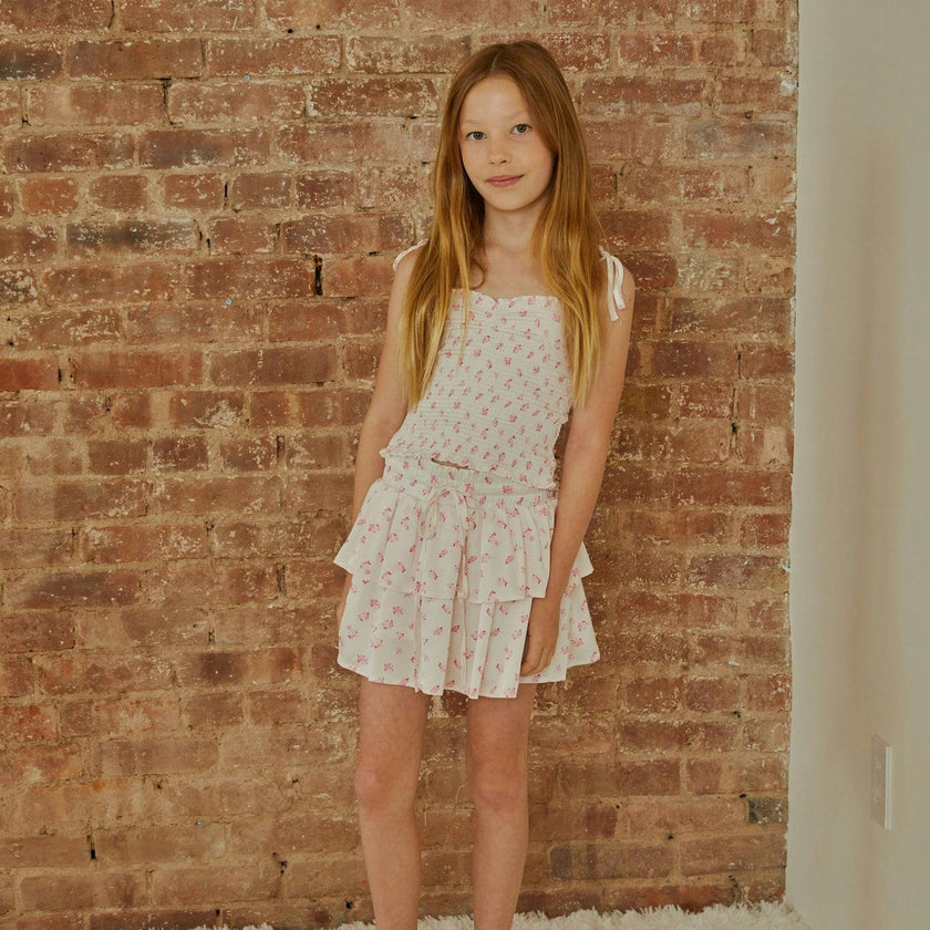 Willow White With Pastel Pink Ditsy Satin Skort