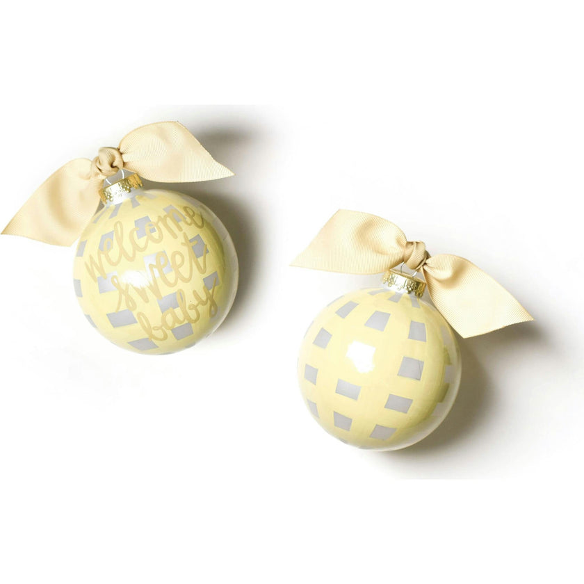 Welcome Sweet Baby Gingham Glass Ornament
