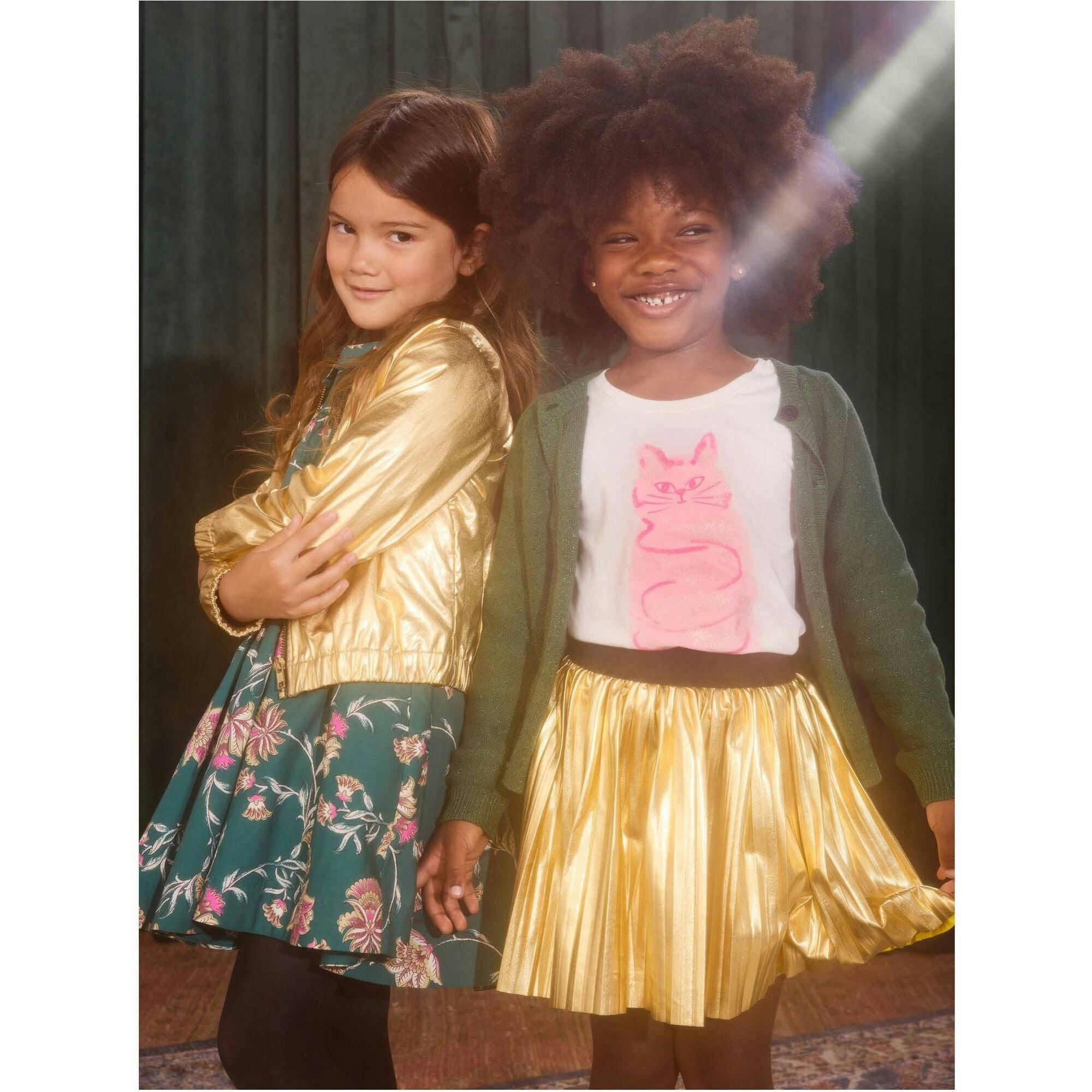 Pleated Metallic Twirl Skirt