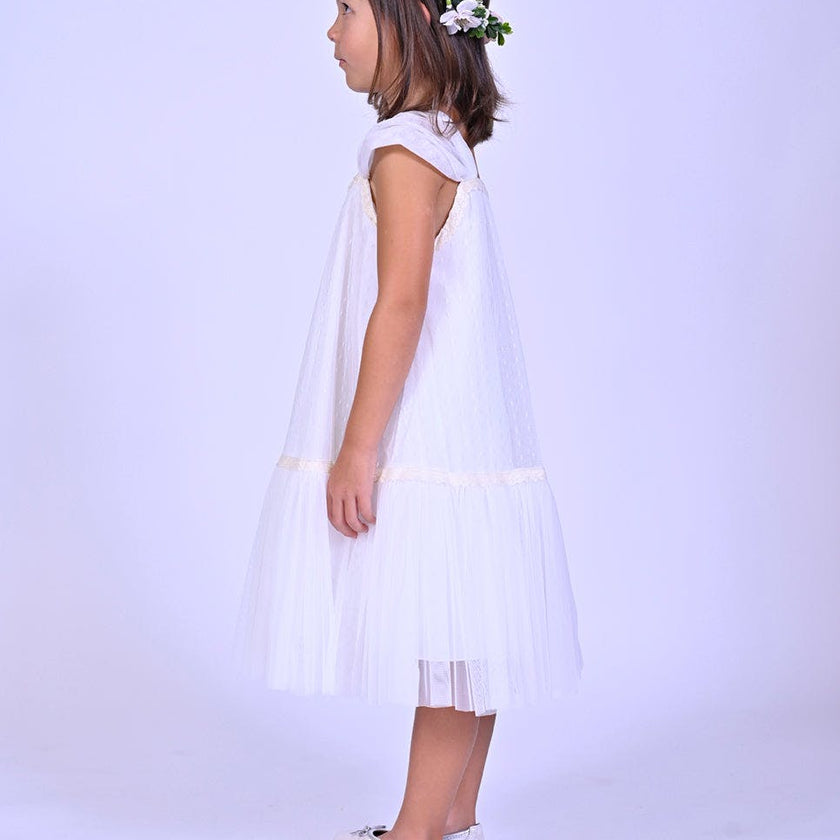 White Square Tulle Overlay Dress