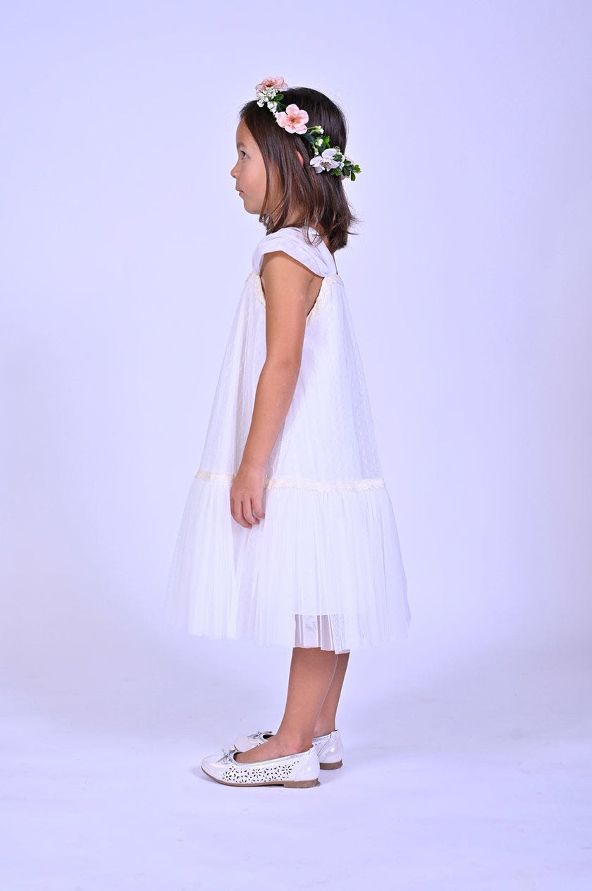 White Square Tulle Overlay Dress