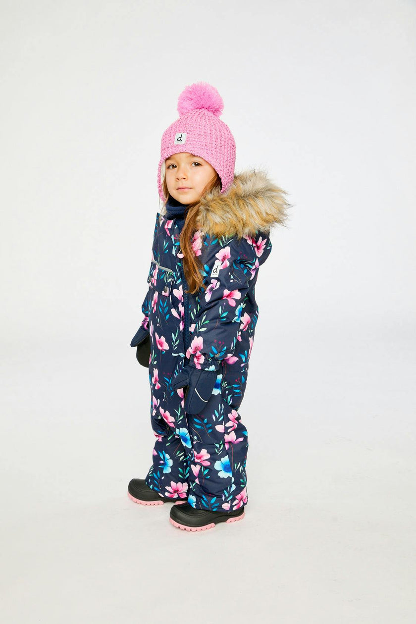 Baby One Piece Snowsuit Adapted For Car Seats Blue Floral Print