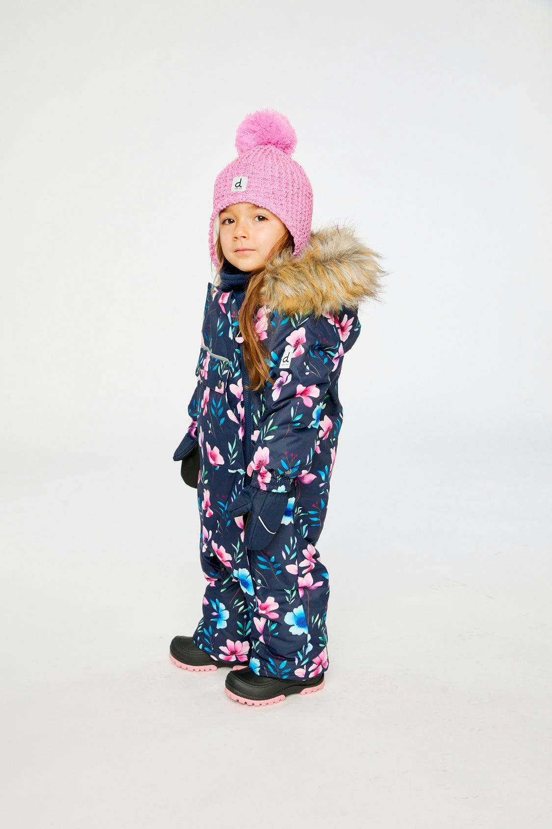 Baby One Piece Snowsuit Adapted For Car Seats Blue Floral Print