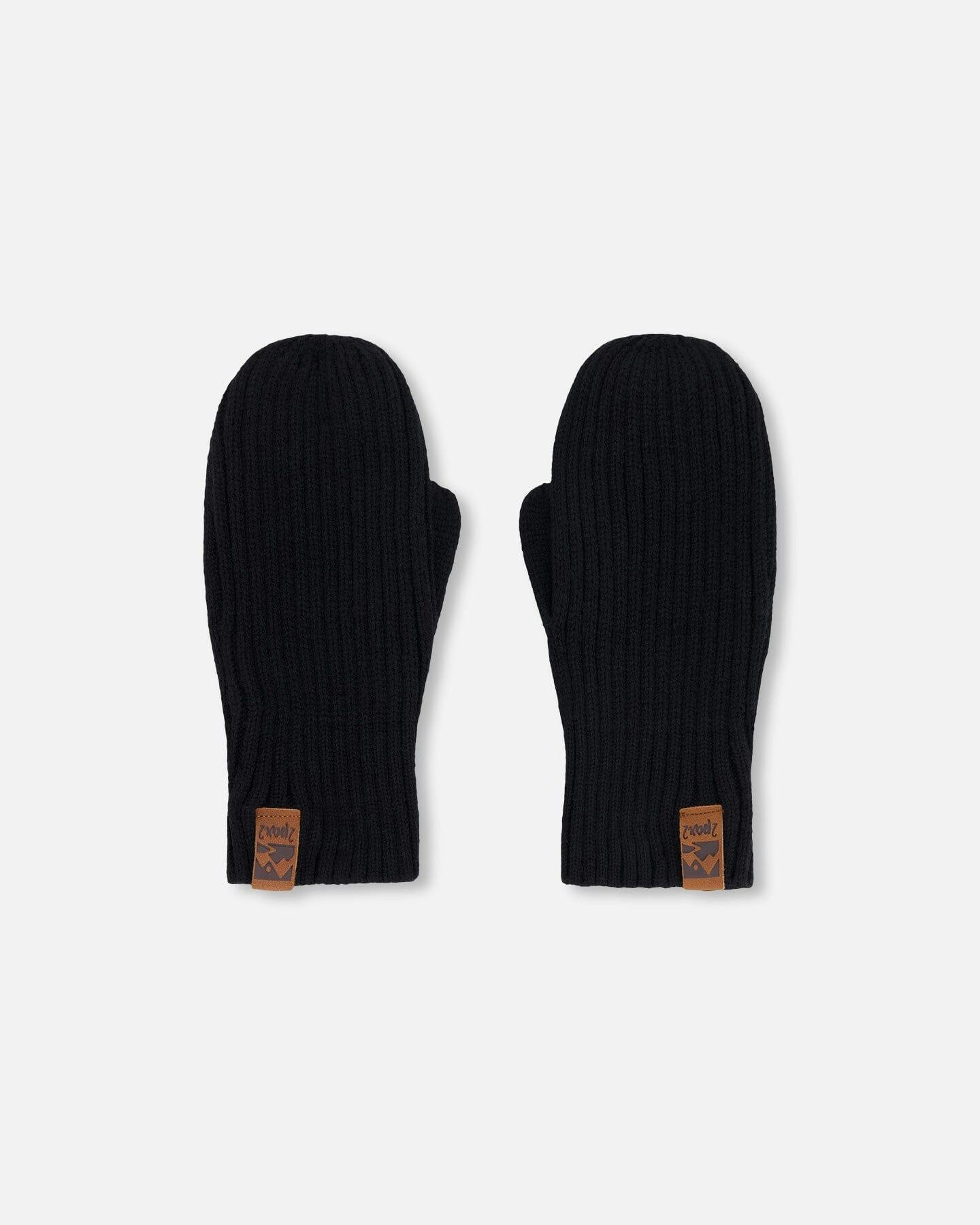 Ribbed Knit Mittens Black