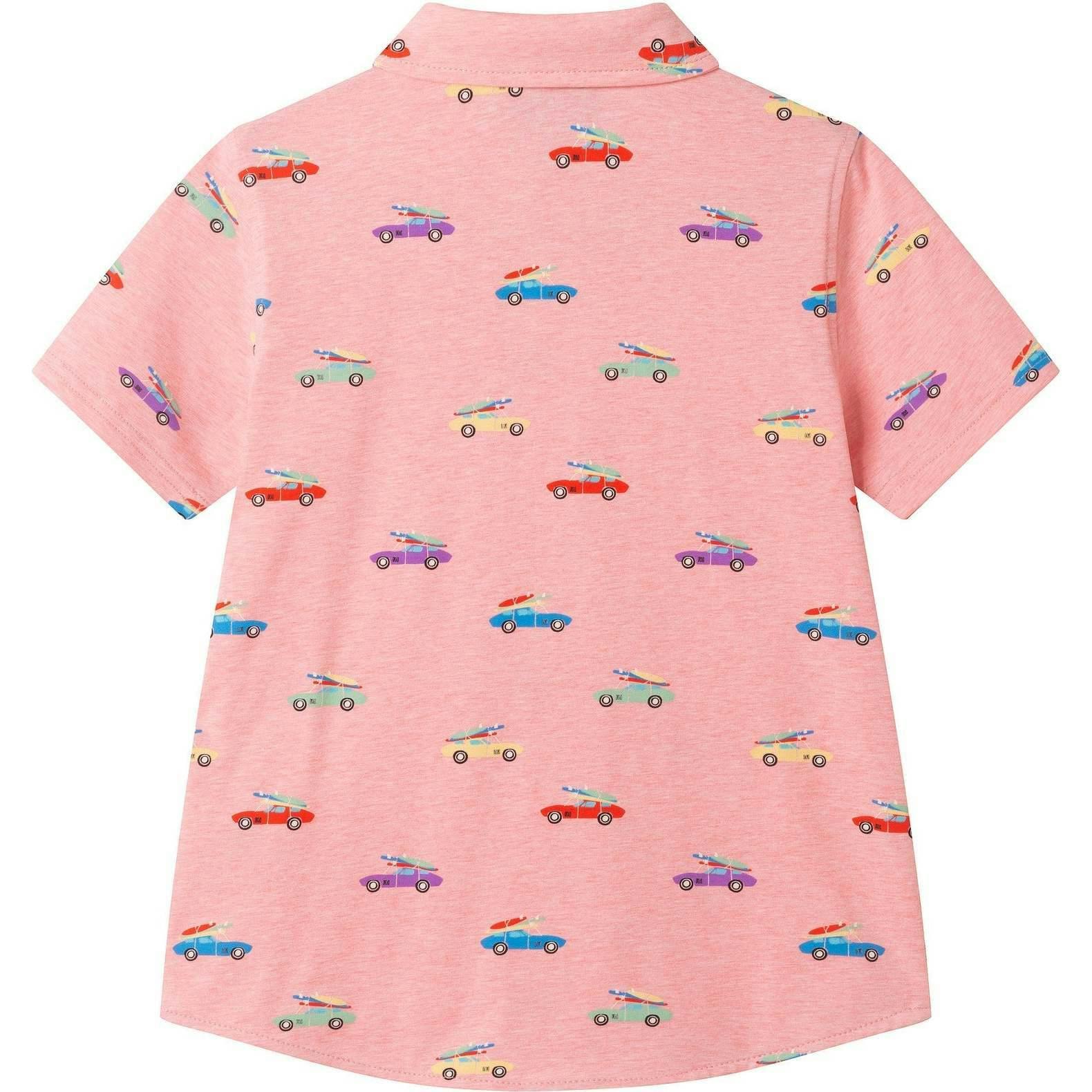 Boys Blue Printed Knit Buttondown | Orange Cars