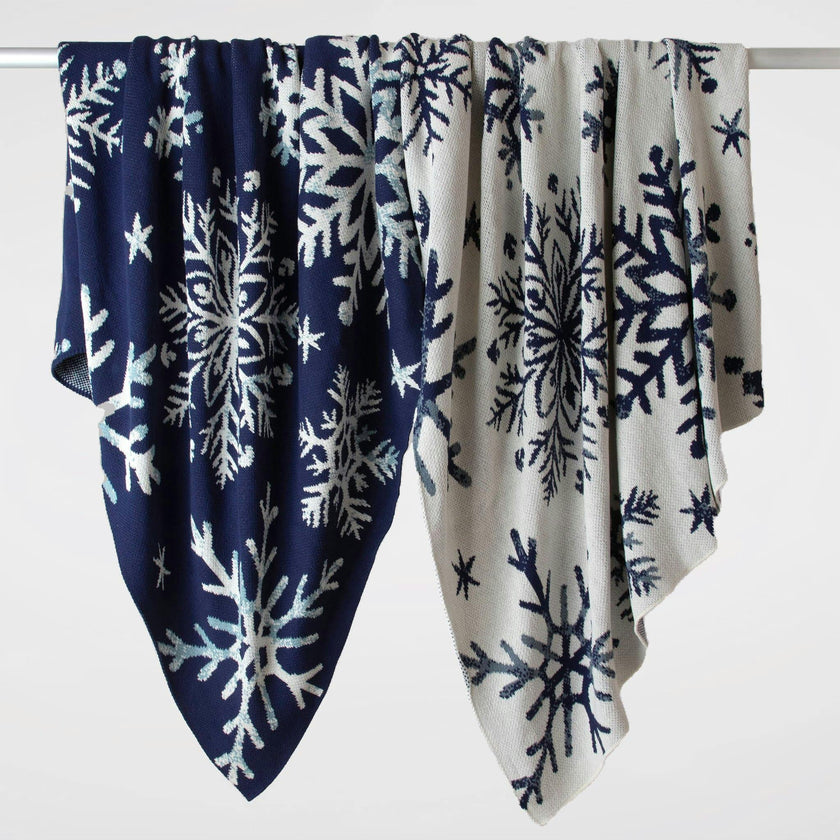 Cotton Sustainable Knit Throw | Nordic Snowflakes