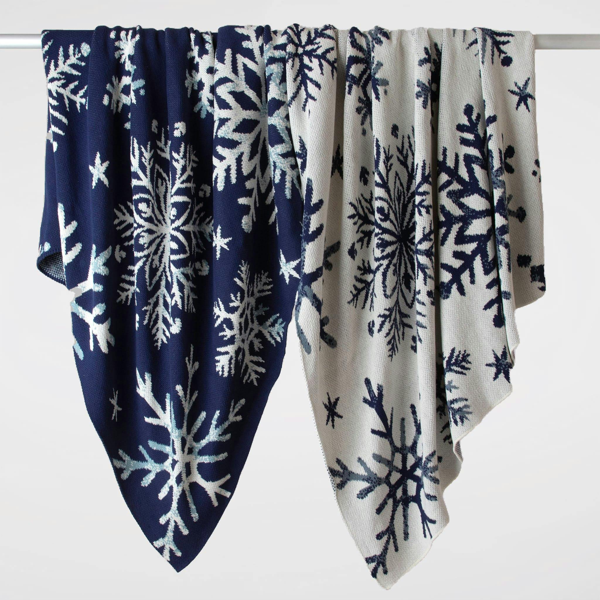 Cotton Sustainable Knit Throw | Nordic Snowflakes