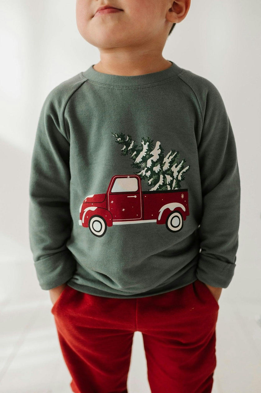 Boys Raglan Sweatshirt in Christmas Truck