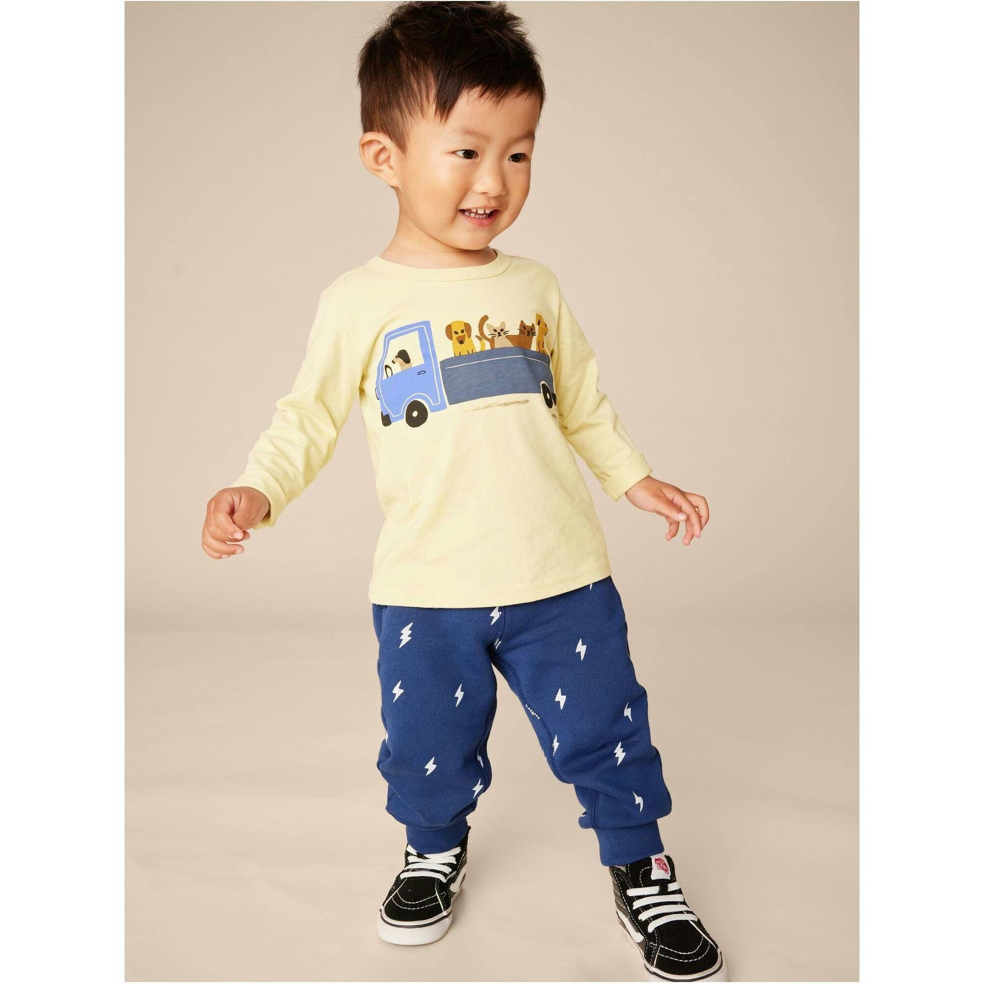 Babys Animal Truck Graphic Print Long Sleeve T-Shirt, Yellow