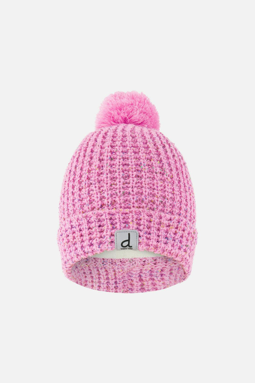 Winter Knit Hat with Pompom Pink