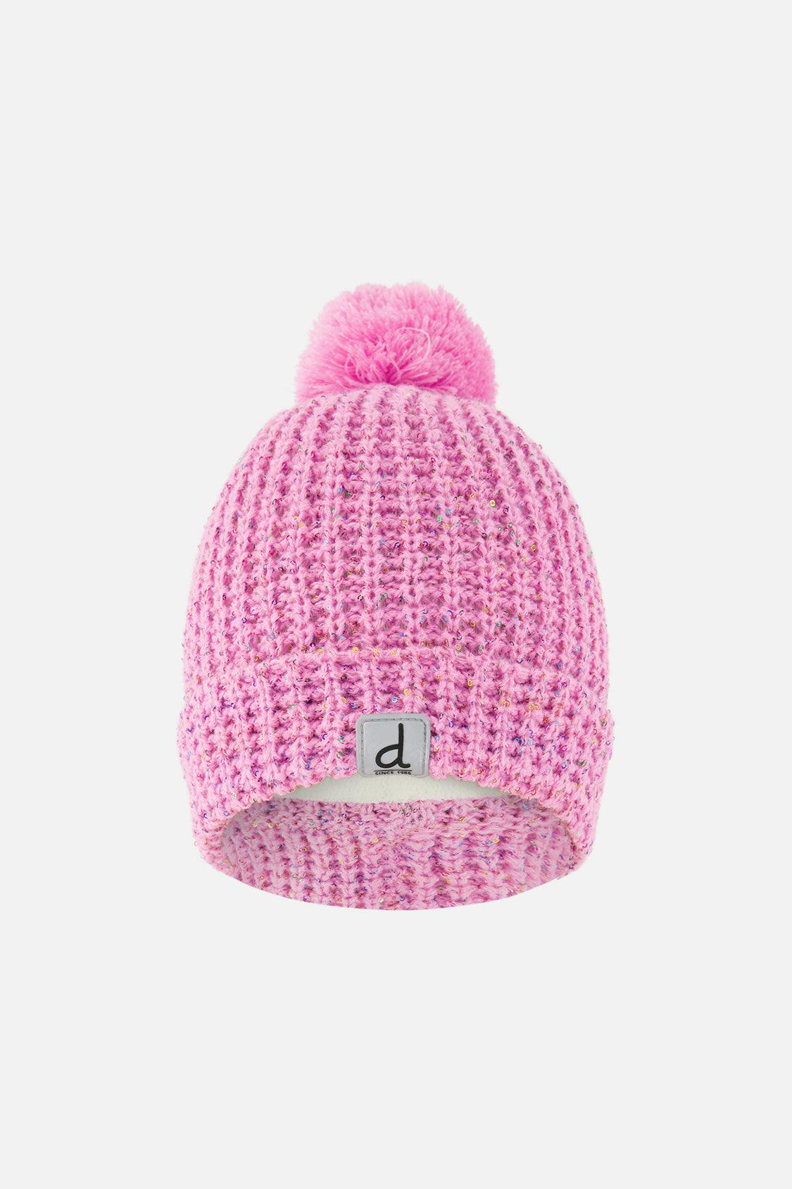 Winter Knit Hat with Pompom Pink