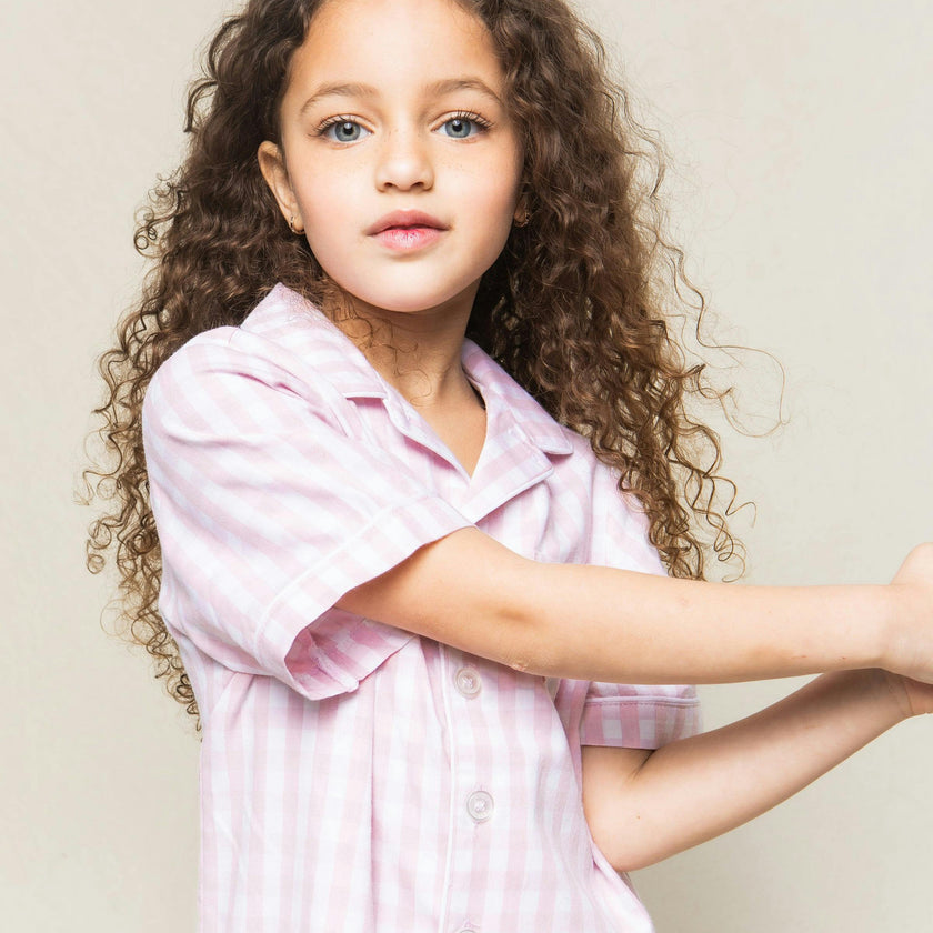 Kid's Twill Pajama Short Set in Pink Gingham