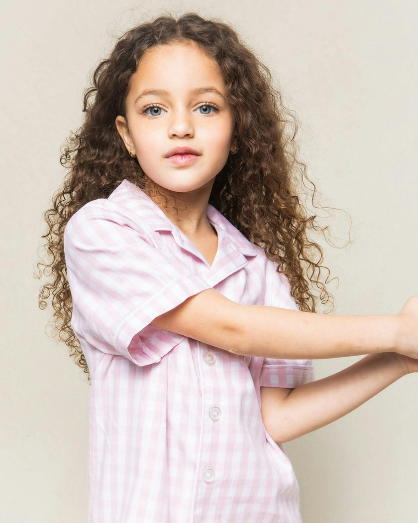 Kid's Twill Pajama Short Set in Pink Gingham