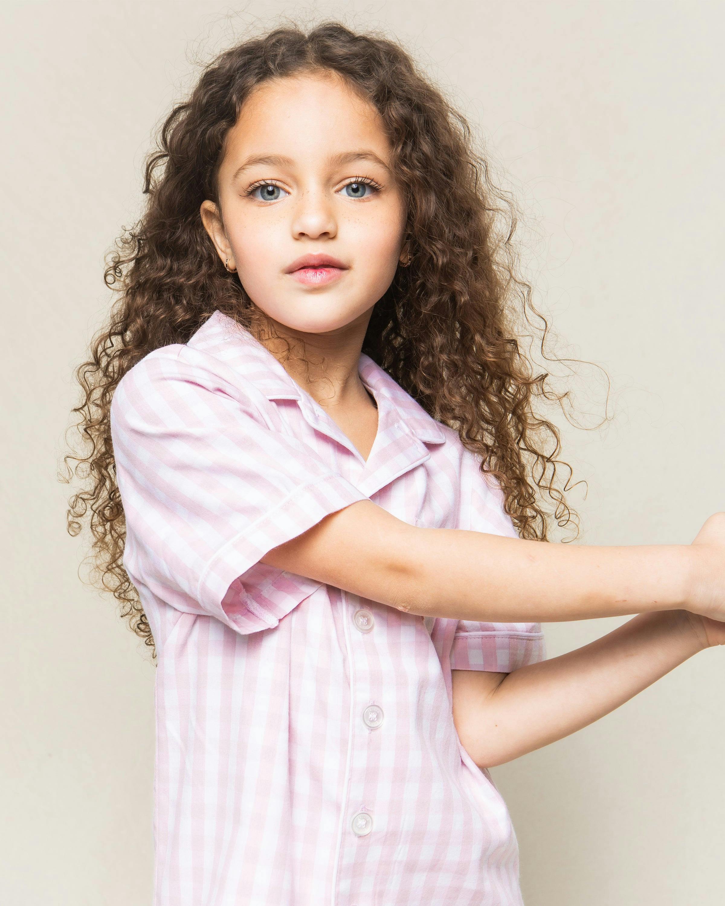Kid's Twill Pajama Short Set in Pink Gingham