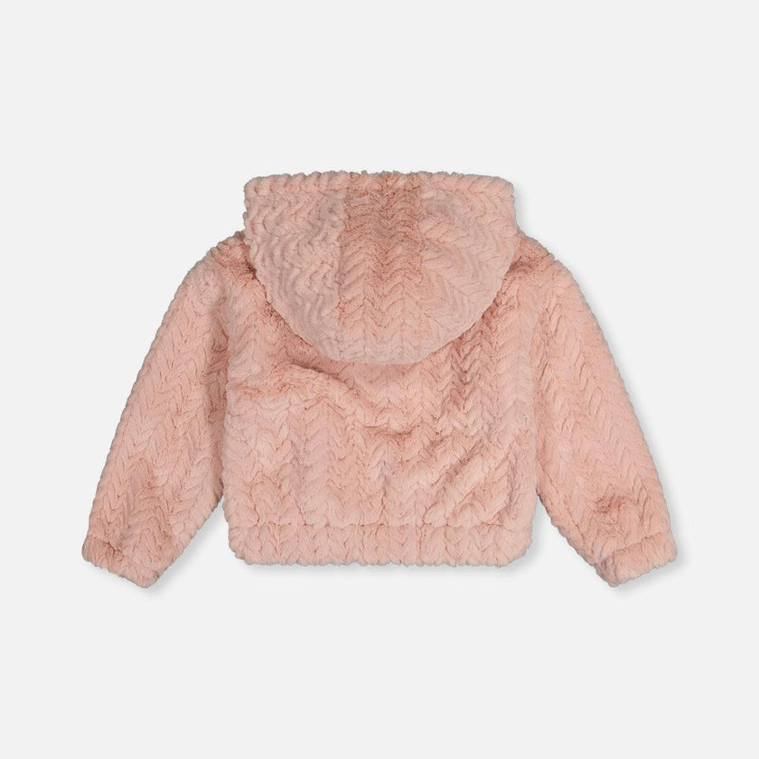 Faux Fur Hooded Cardigan Pink
