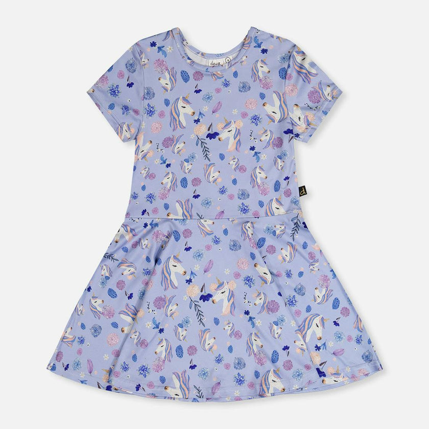 Short Sleeve Dress Purple Unicorn Print