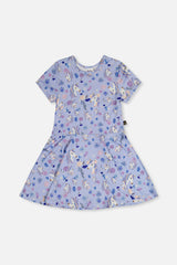 Short Sleeve Dress Purple Unicorn Print