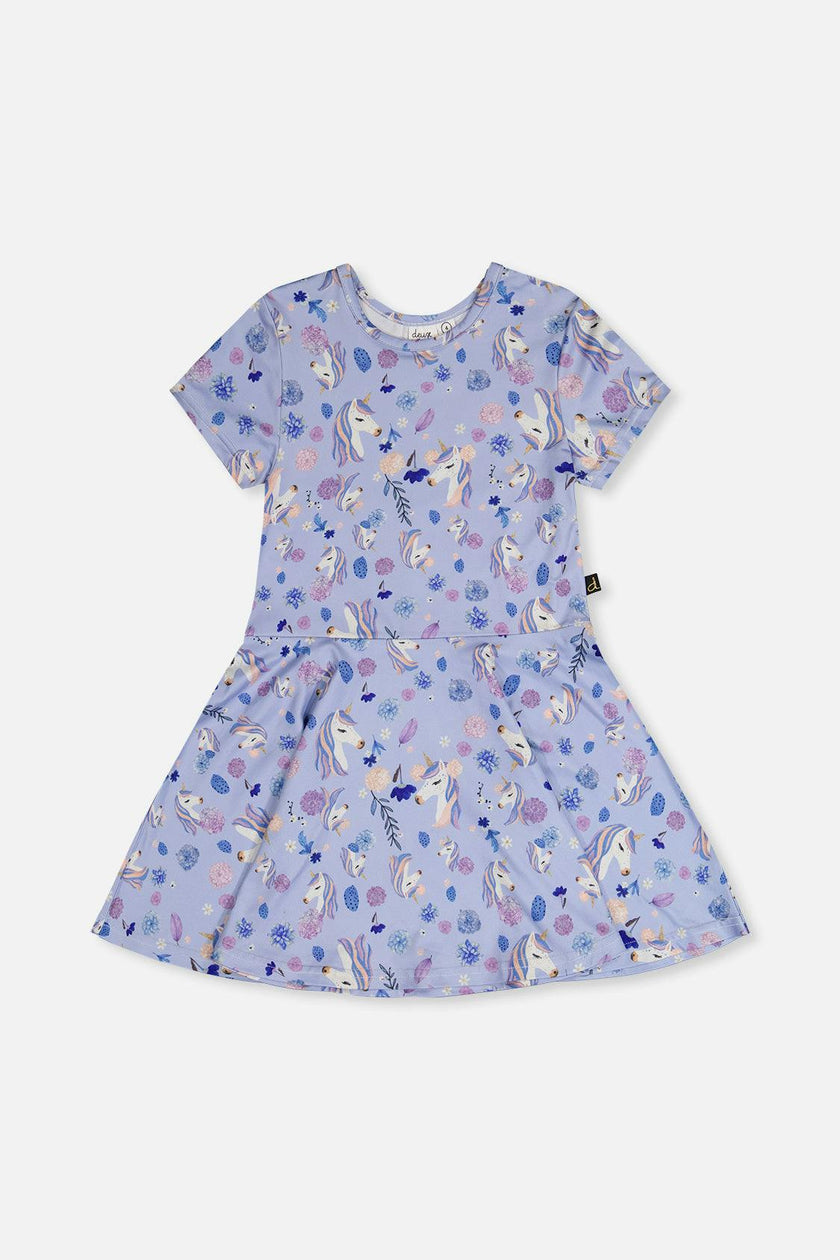 Short Sleeve Dress Purple Unicorn Print