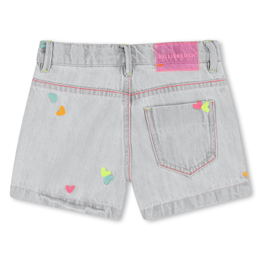 Light Gray Denim Kids’ Shorts with Embroidery