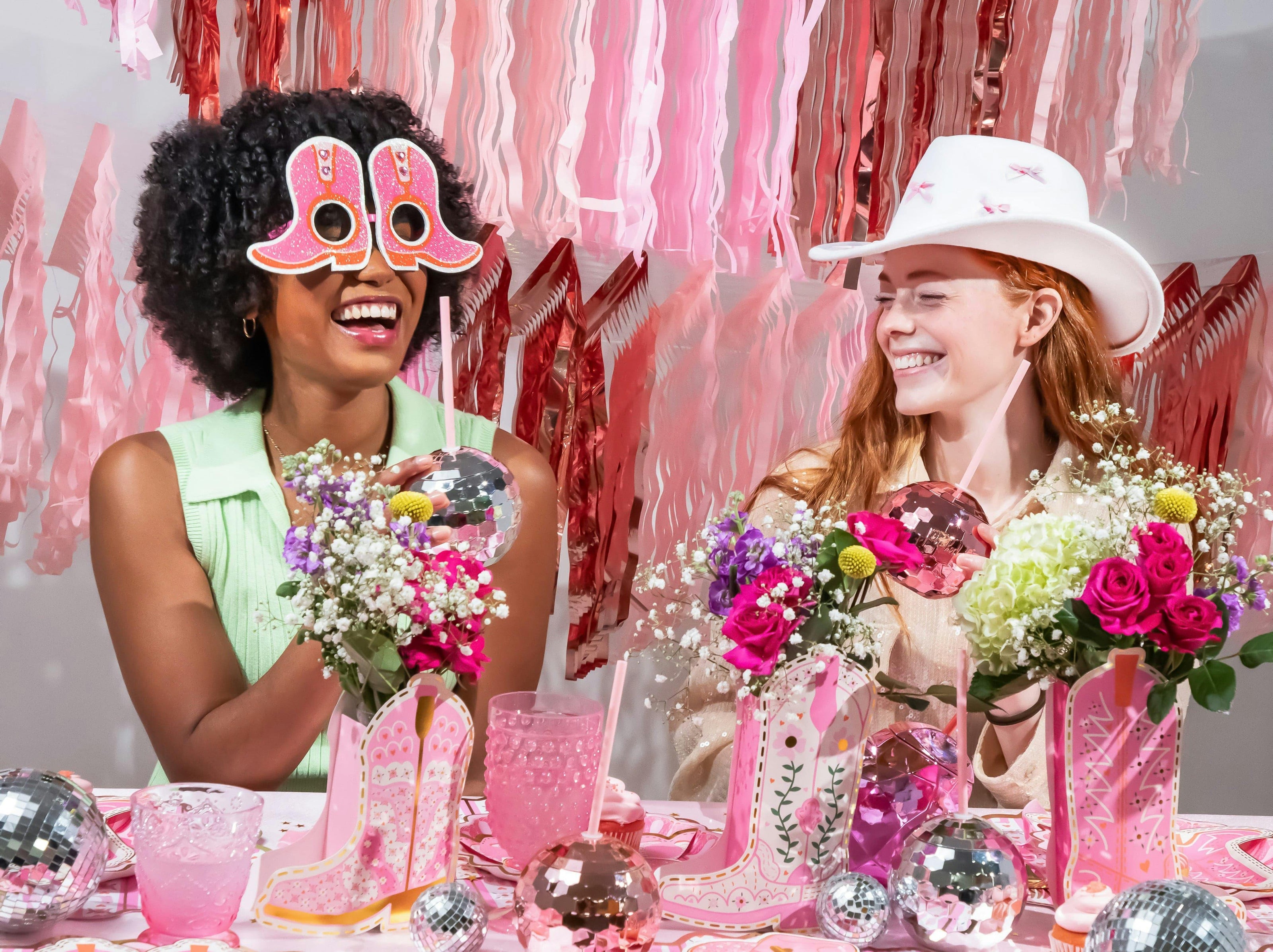 Packed Party Better in Boots Pink Glitter Cowboy Boot Novelty Party Glasses - Glitter Felt Boot Shape with Jewel Heart Details, One Size Fits All