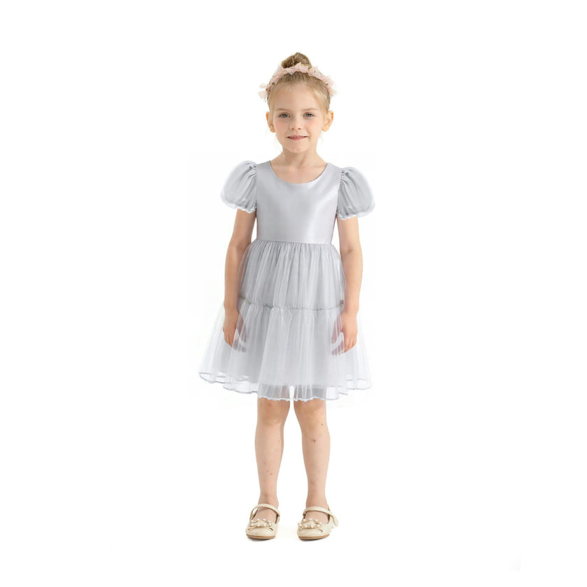 Gray Eveline Puff-Sleeve Dress