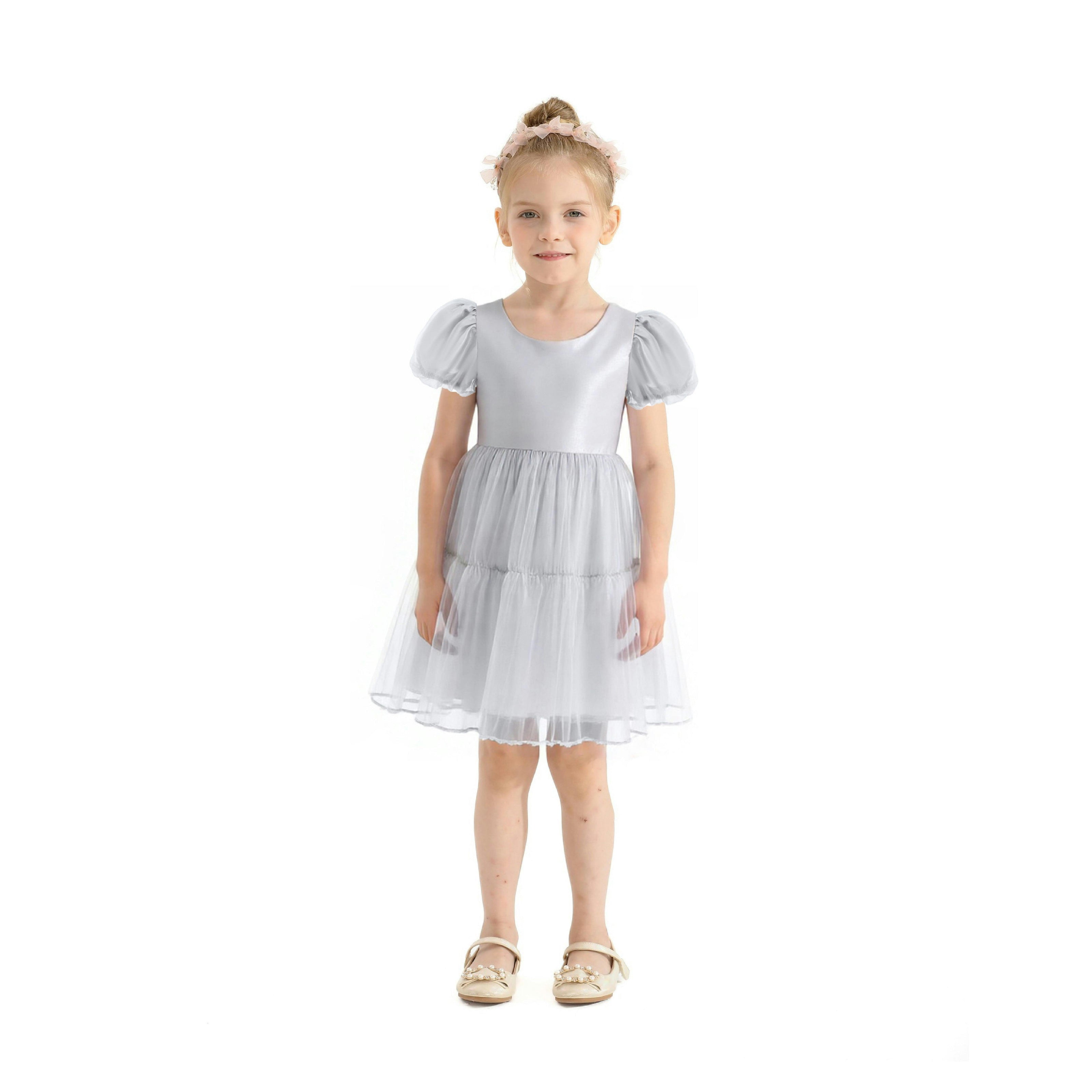 Gray Eveline Puff-Sleeve Dress