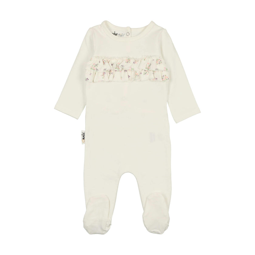 Floral Ruffle Front Long Sleeve Footie