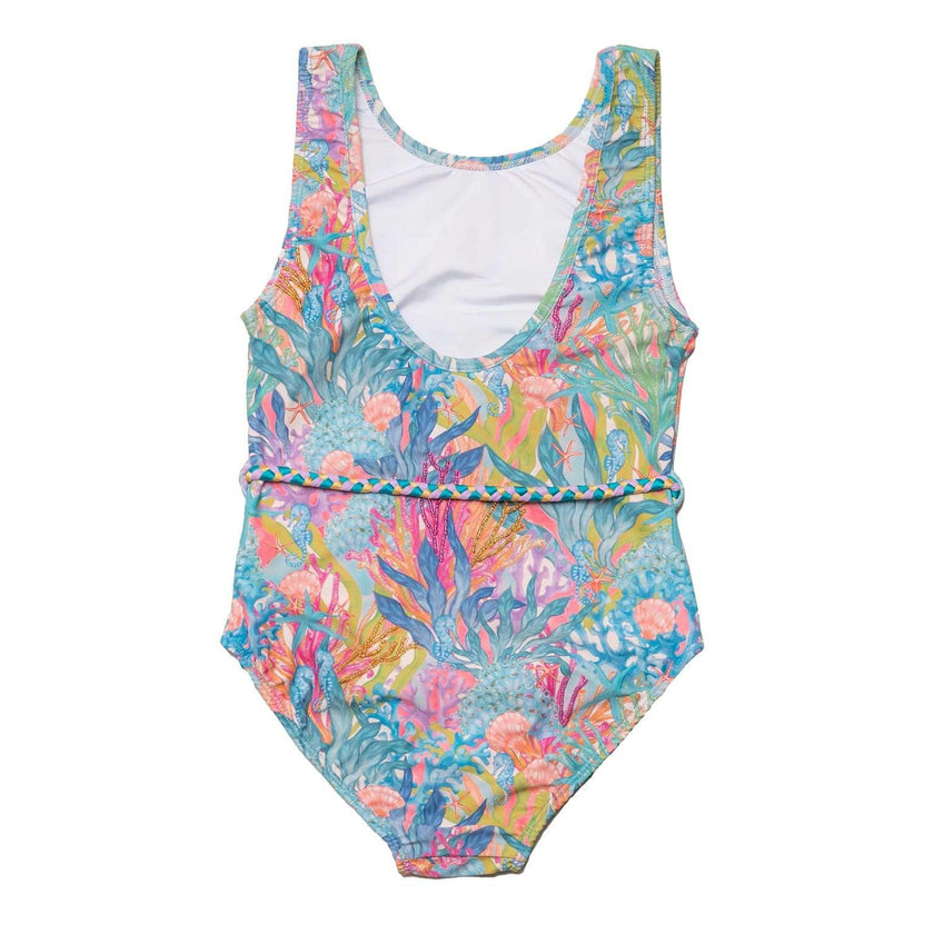 Hand Beaded One Piece Swimsuit with Belt