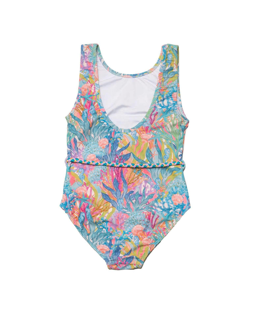 Hand Beaded One Piece Swimsuit with Belt