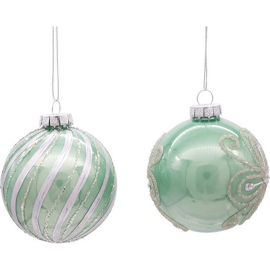 80MM Silver and Pale Aqua Embellished Ball Ornaments