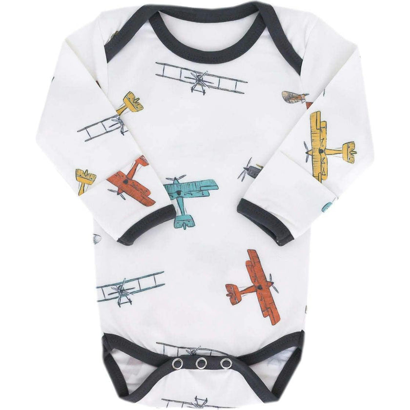 Ultra Soft Long Sleeve Overlap Shoulders Bodysuit, Prints