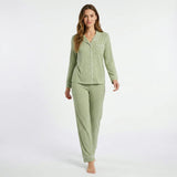 Evergreen Stripe Long Sleeve & Pants Bamboo Women's Pajama Set