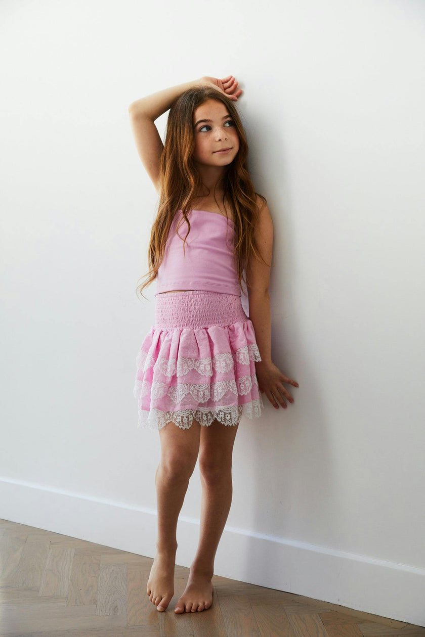 Gemma Pink Heart Smocked Ruffle Mini Skirt