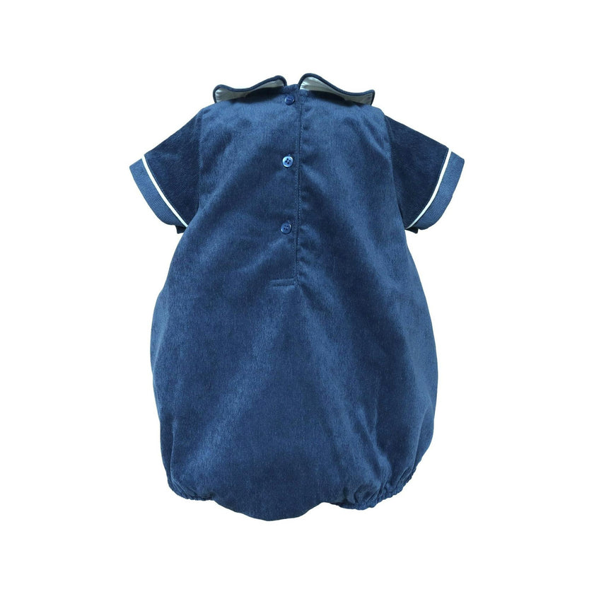 Baby Boy Blue Corduroy Bubble with Peter Pan Collar