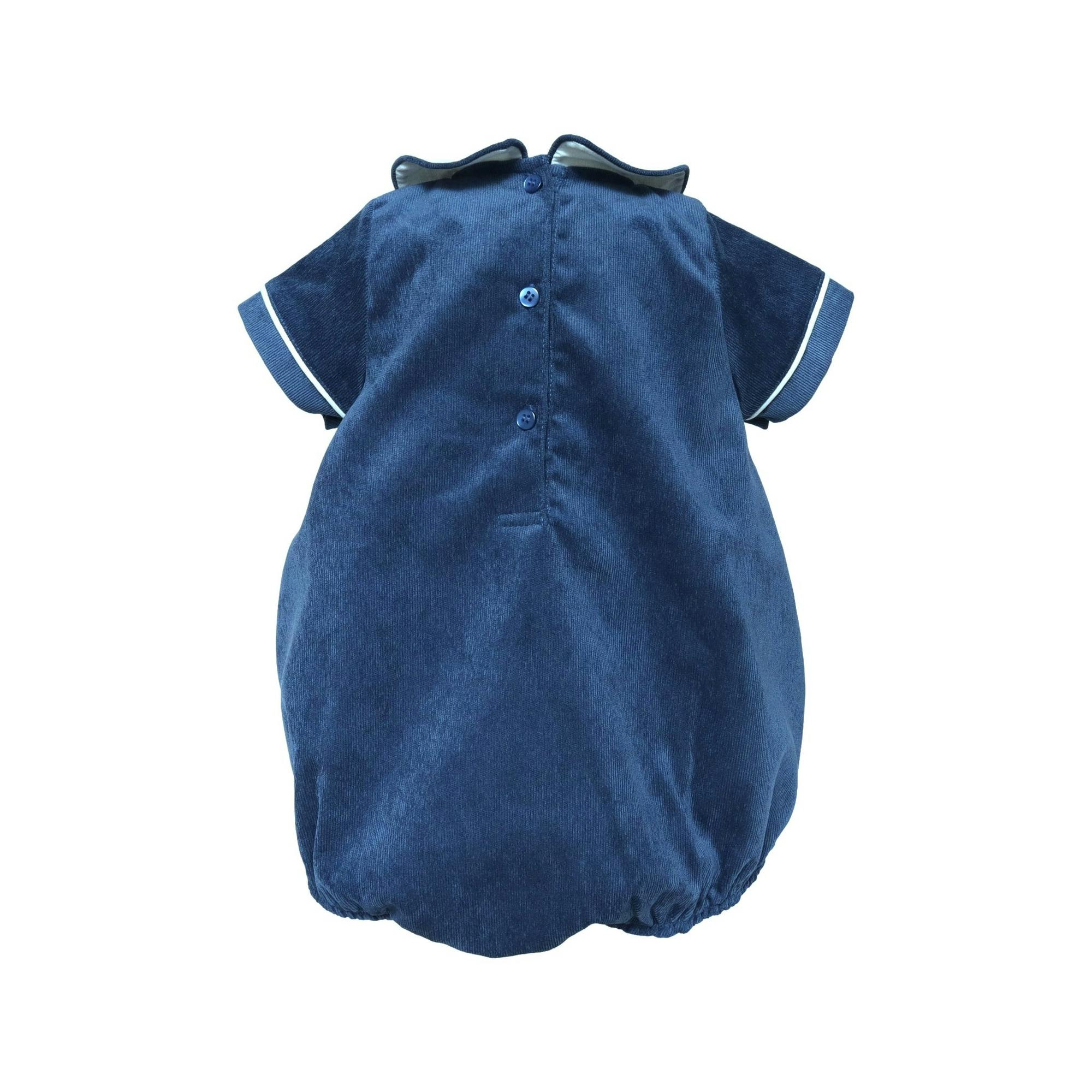 Baby Boy Blue Corduroy Bubble with Peter Pan Collar