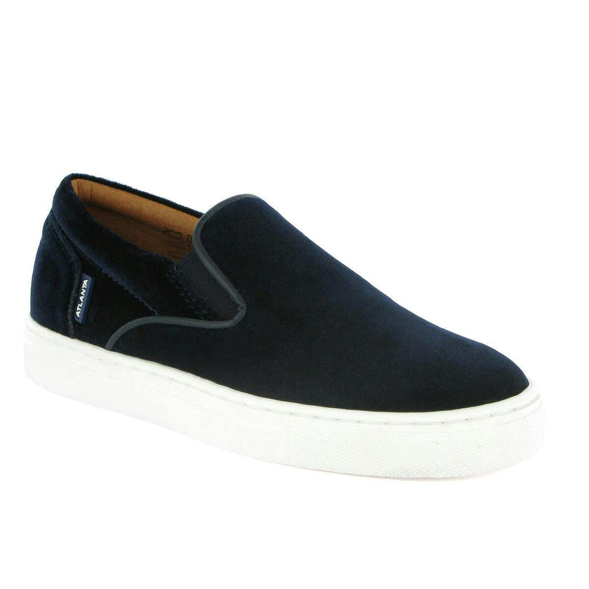 Velvet Leather Slip On Sneaker, Navy Blue