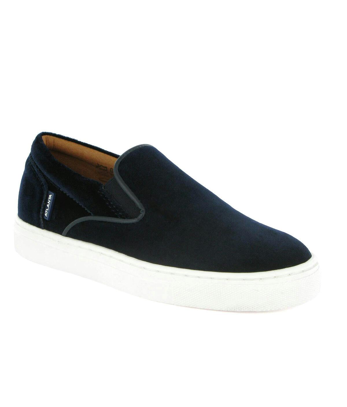 Velvet Leather Slip On Sneaker, Navy Blue