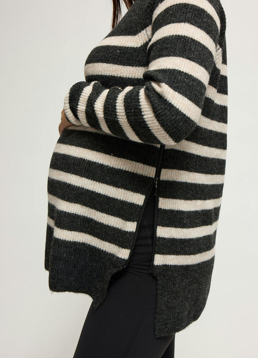 The Softline Side Zip Stripe Maternity and Nursing Sweater