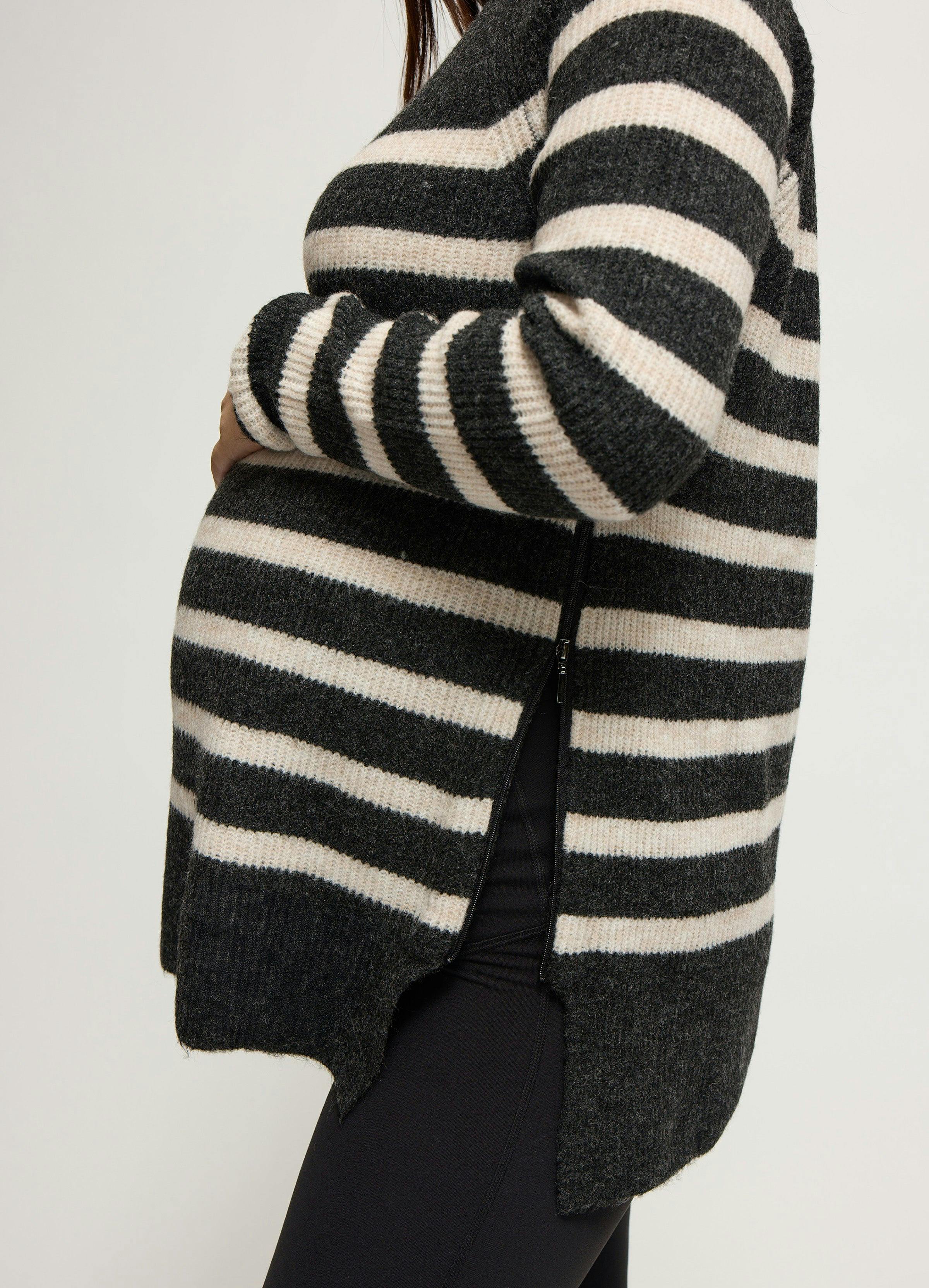 The Softline Side Zip Stripe Maternity and Nursing Sweater