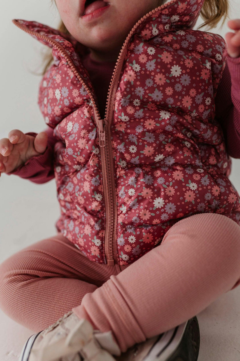 Girls Puffer Vest in Tiny Petals