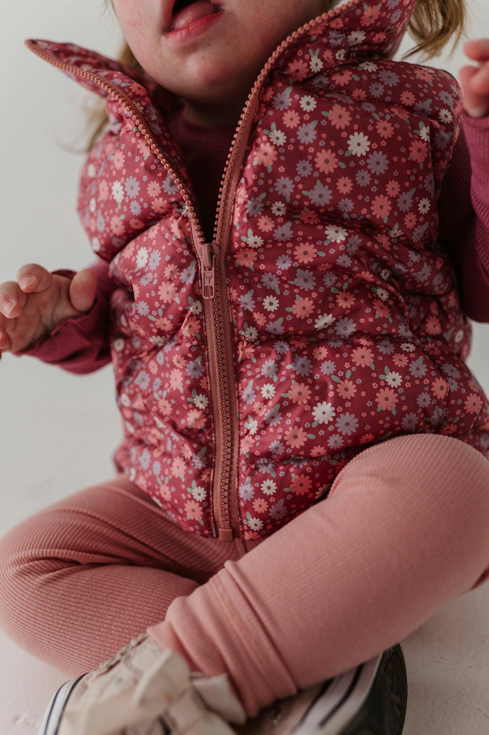 Girls Puffer Vest in Tiny Petals